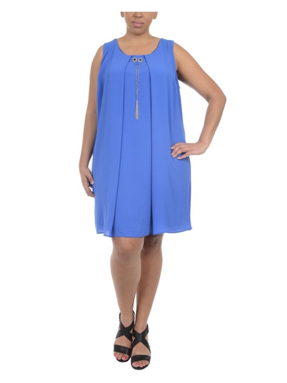 NY Collection Plus Size Sleeveless Dress with Necklace 1X